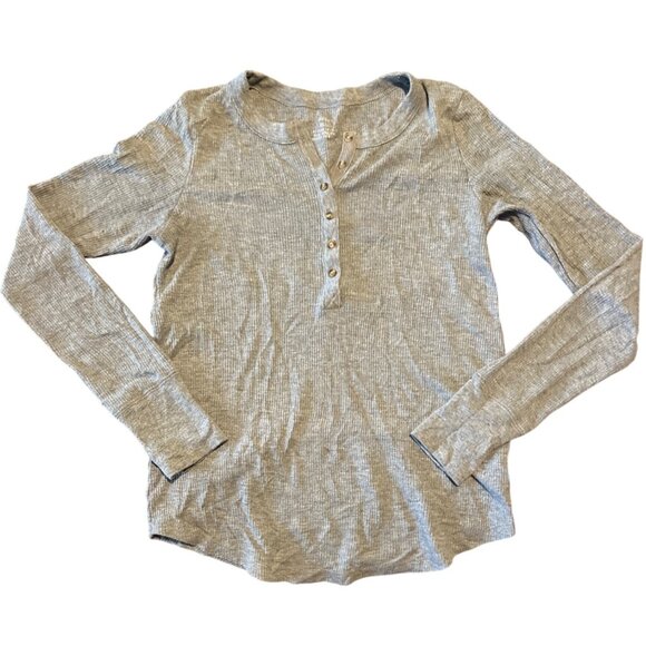 Aerie XS Gray Long-Sleeve Henley Shirt Waffle Knit Casual Cotton Blend - Picture 1 of 6